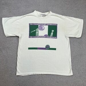 Vintage Wimbledon The Championships Tennis Graphic T Shirt Men XL White USA Made